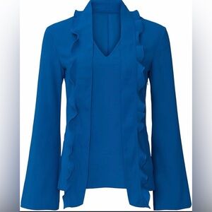 Derek Lam Ruffle Scarf Neck Crosby Blouse blue size 38 long sleeve